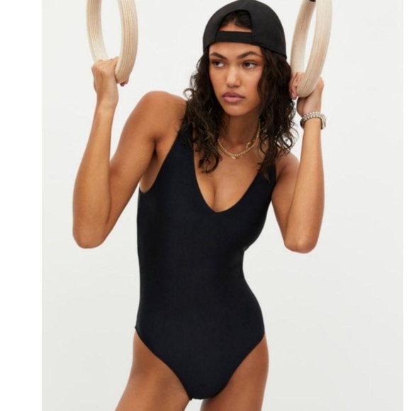 Beach Riot Reese One Piece Ribbed Core Collection Size Large Black - Picture 3 of 16